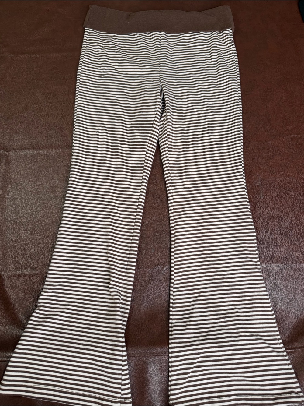 Brown & White fold over Striped Flare Leggings